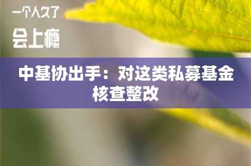 中基协出手：对这类私募基金核查整改