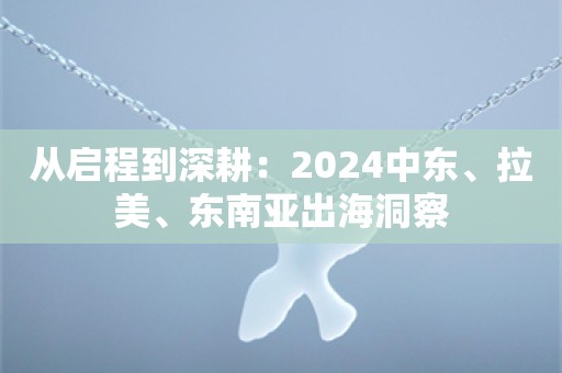 从启程到深耕：2024中东、拉美、东南亚出海洞察