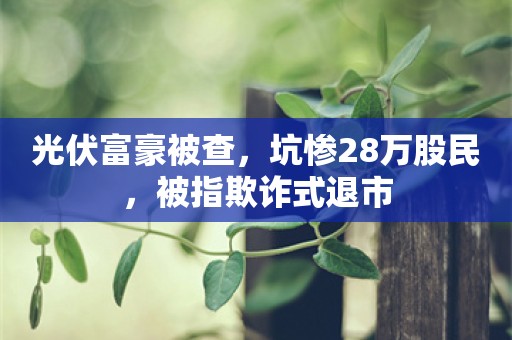 光伏富豪被查，坑惨28万股民，被指欺诈式退市