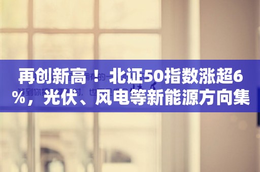 再创新高 ！北证50指数涨超6%，光伏、风电等新能源方向集体调整