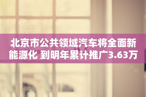 北京市公共领域汽车将全面新能源化 到明年累计推广3.63万辆新能源汽车