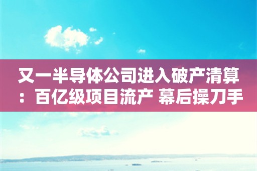 又一半导体公司进入破产清算：百亿级项目流产 幕后操刀手或系地产背景