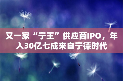 又一家“宁王”供应商IPO，年入30亿七成来自宁德时代