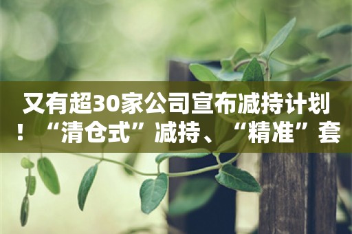 又有超30家公司宣布减持计划！“清仓式”减持、“精准”套现再现江湖