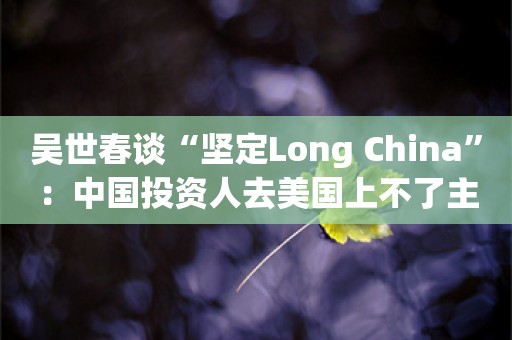 吴世春谈“坚定Long China”：中国投资人去美国上不了主桌，东南亚桌子又太小