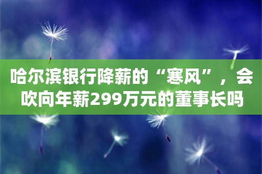 哈尔滨银行降薪的“寒风”，会吹向年薪299万元的董事长吗？_ZAKER新闻