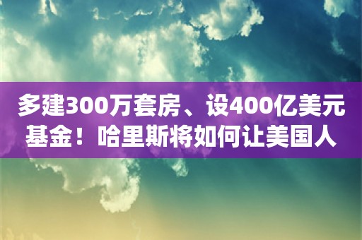 多建300万套房、设400亿美元基金！哈里斯将如何让美国人“有房住”？_ZAKER新闻