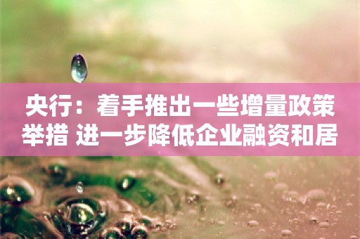 央行：着手推出一些增量政策举措 进一步降低企业融资和居民信贷成本