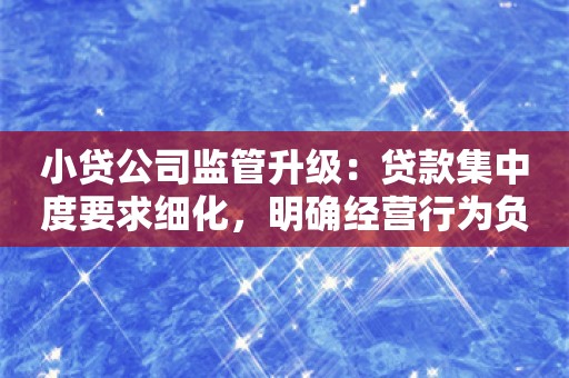 小贷公司监管升级：贷款集中度要求细化，明确经营行为负面清单