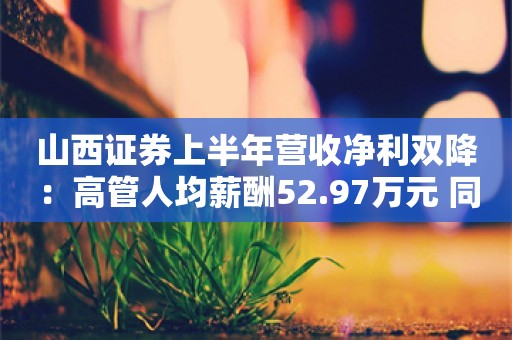 山西证券上半年营收净利双降：高管人均薪酬52.97万元 同比增长24.84%