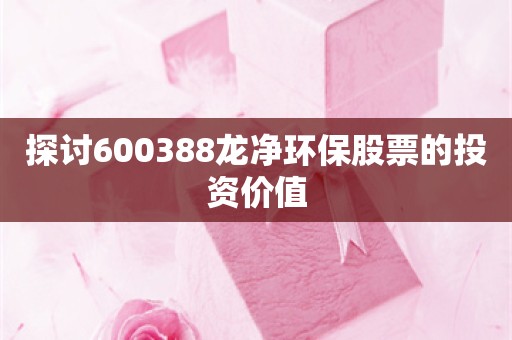 探讨600388龙净环保股票的投资价值