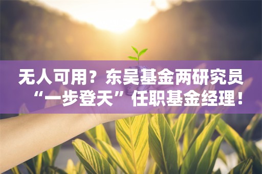 无人可用？东吴基金两研究员“一步登天”任职基金经理！