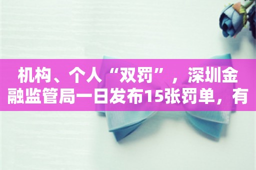 机构、个人“双罚”，深圳金融监管局一日发布15张罚单，有险企被罚上百万元