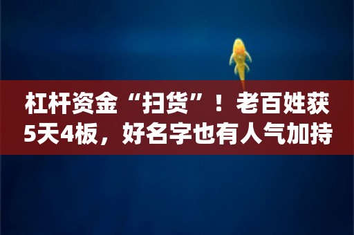 杠杆资金“扫货”！老百姓获5天4板，好名字也有人气加持，A股又起“玄学风”_ZAKER新闻