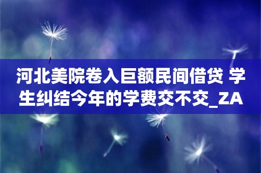 河北美院卷入巨额民间借贷 学生纠结今年的学费交不交_ZAKER新闻