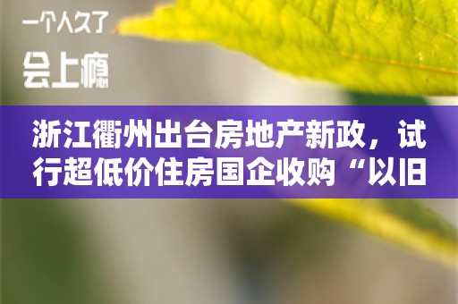 浙江衢州出台房地产新政，试行超低价住房国企收购“以旧换新”