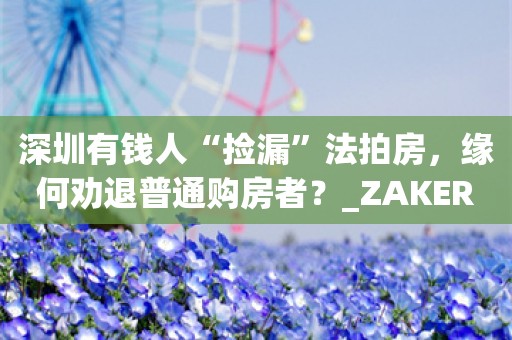 深圳有钱人“捡漏”法拍房，缘何劝退普通购房者？_ZAKER新闻