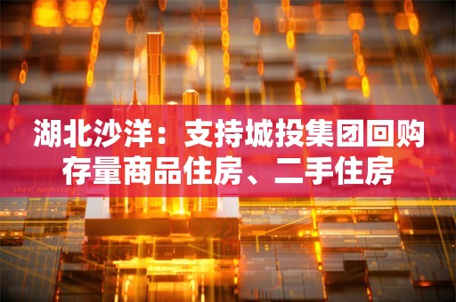 湖北沙洋：支持城投集团回购存量商品住房、二手住房