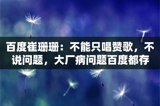 百度崔珊珊：不能只唱赞歌，不说问题，大厂病问题百度都存在