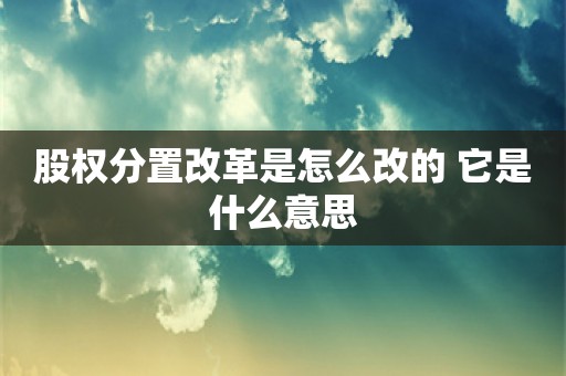 股权分置改革是怎么改的 它是什么意思