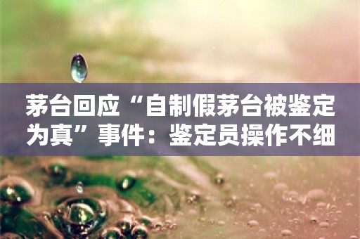 茅台回应“自制假茅台被鉴定为真”事件：鉴定员操作不细致、不严谨