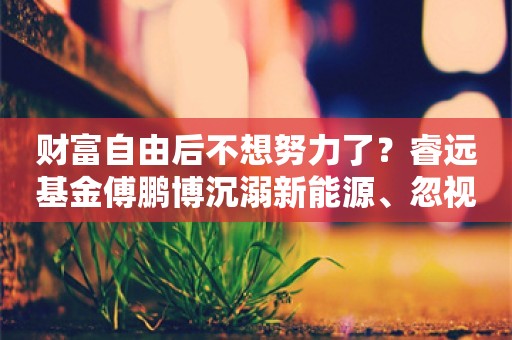 财富自由后不想努力了？睿远基金傅鹏博沉溺新能源、忽视AI致业绩大变脸