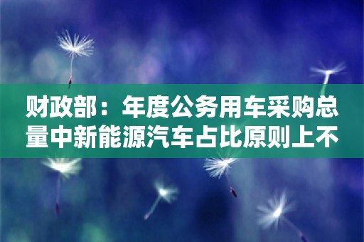 财政部：年度公务用车采购总量中新能源汽车占比原则上不低于30%