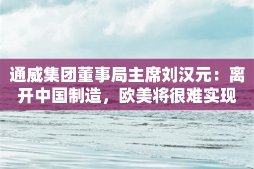 通威集团董事局主席刘汉元：离开中国制造，欧美将很难实现能源转型