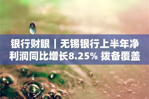 银行财眼｜无锡银行上半年净利润同比增长8.25% 拨备覆盖率较上年末减少20.21个百分点