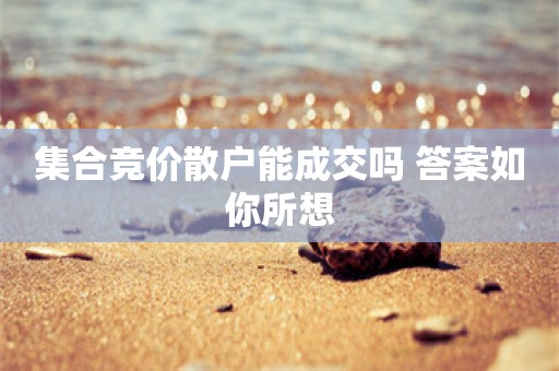 集合竞价散户能成交吗 答案如你所想