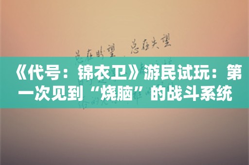  《代号：锦衣卫》游民试玩：第一次见到“烧脑”的战斗系统