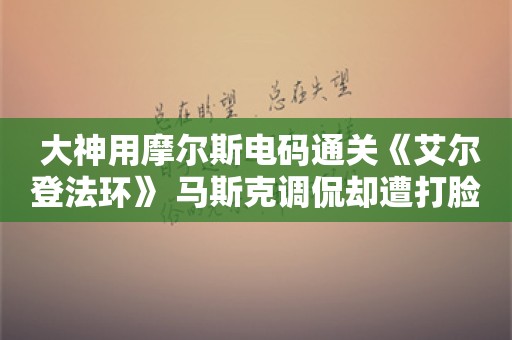  大神用摩尔斯电码通关《艾尔登法环》 马斯克调侃却遭打脸