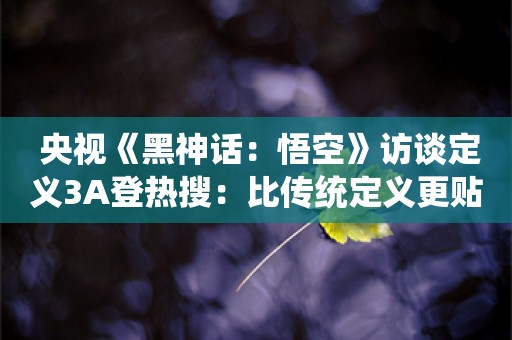  央视《黑神话：悟空》访谈定义3A登热搜：比传统定义更贴切