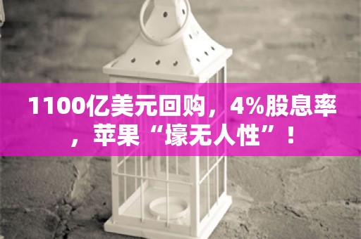 1100亿美元回购，4%股息率，苹果“壕无人性”！