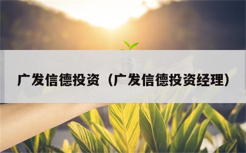 广发信德投资（广发信德投资经理）