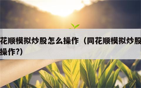 同花顺模拟炒股怎么操作（同花顺模拟炒股怎么操作?）