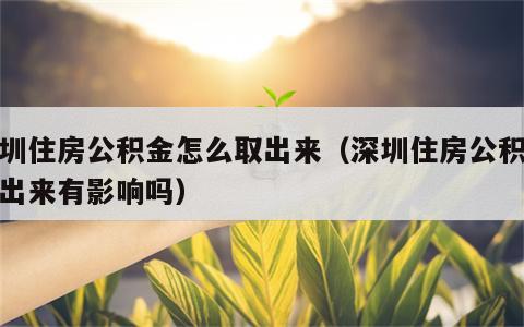 深圳住房公积金怎么取出来（深圳住房公积金取出来有影响吗）