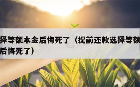 选择等额本金后悔死了（提前还款选择等额本金后悔死了）