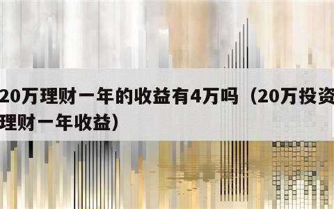 20万理财一年的收益有4万吗（20万投资理财一年收益）